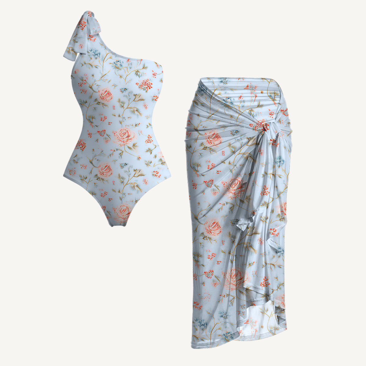 Rosabelle Bloom Print Asymmetric One‑Shoulder Swimsuits For Women