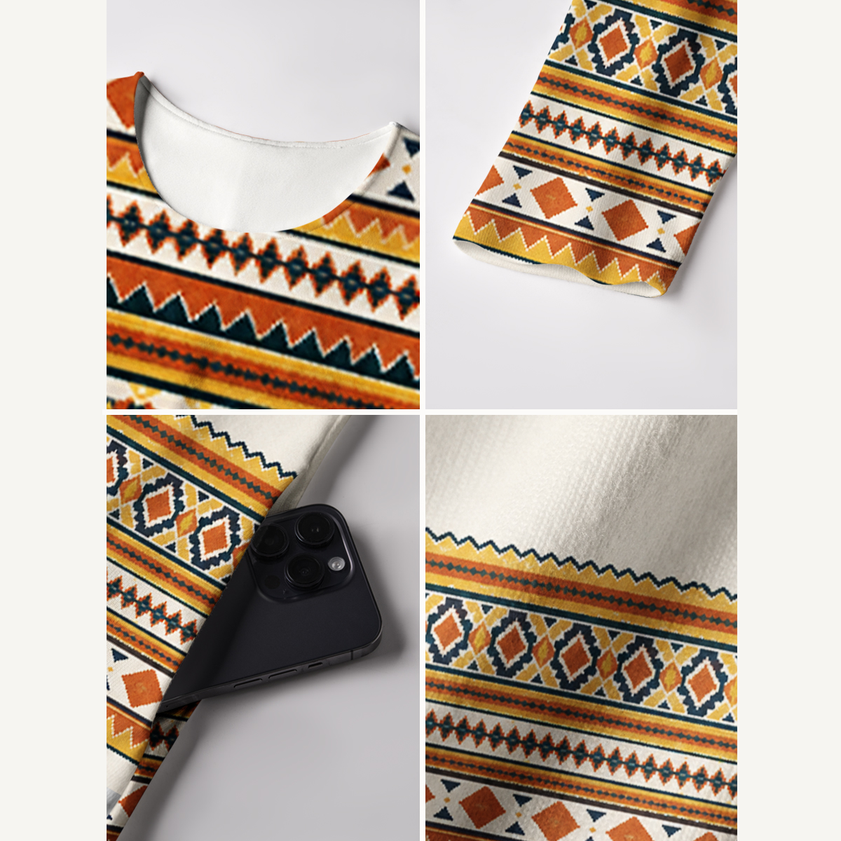 Running Horses Geometric Pattern Knit Long Sleeve Maxi Dress with Pockets