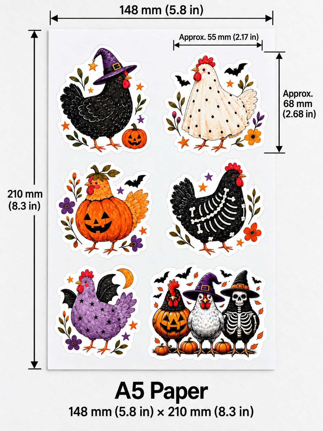 Halloween Chicken Trio Stickers