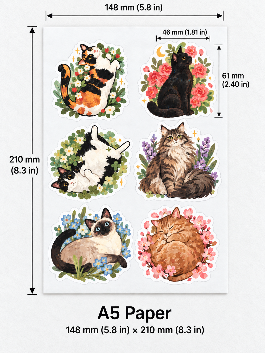 Floral Cat Portrait Stickers