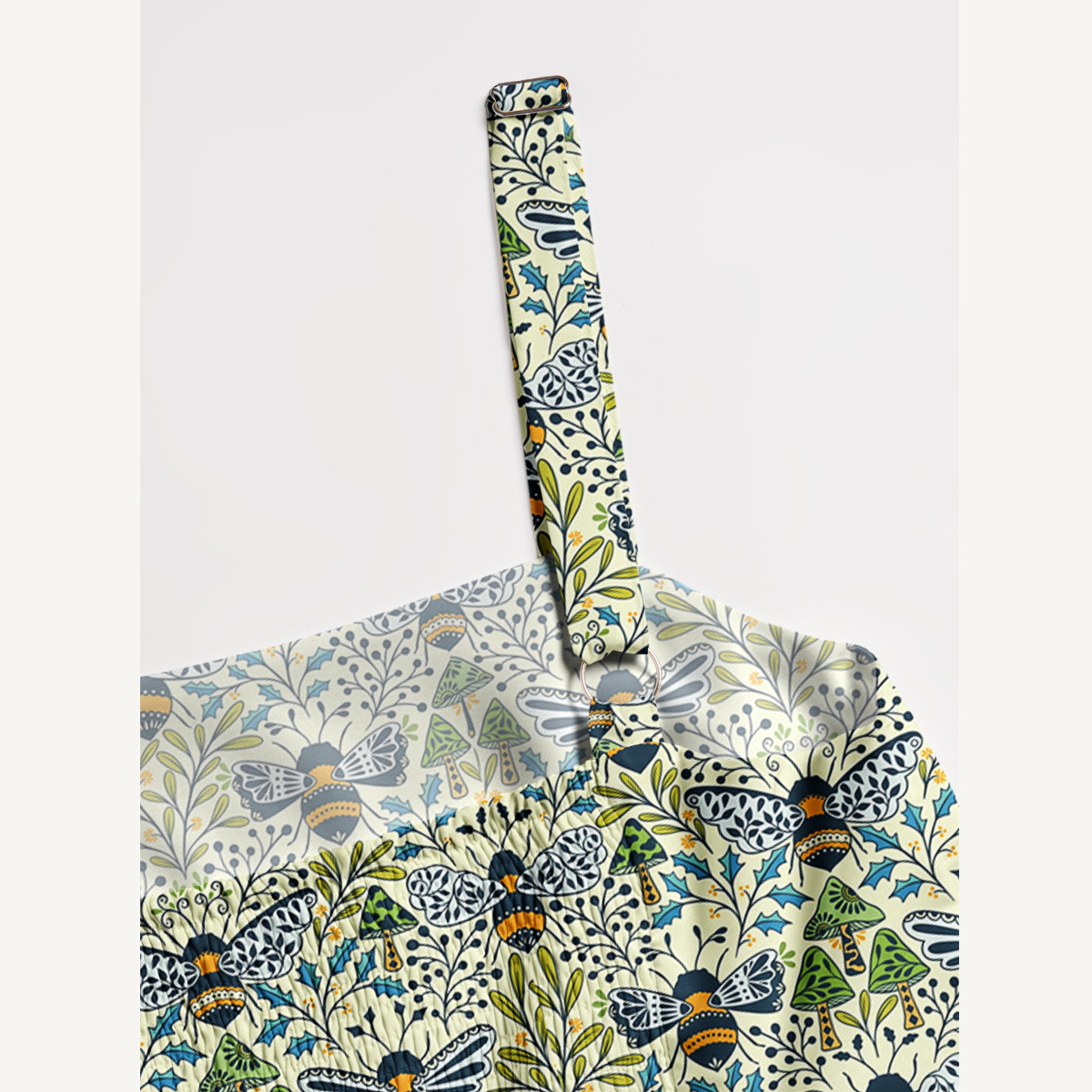 Botanical Bee Garden Print Wide Straps Maxi Dress With Pockets
