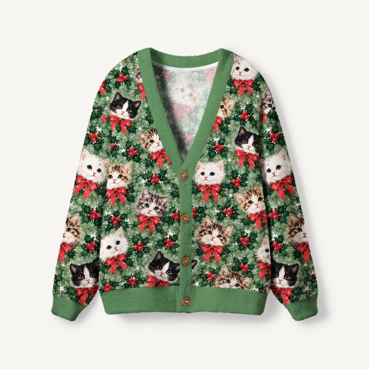 Holly Jolly Christmas Cats Print Cardigan Sweaters