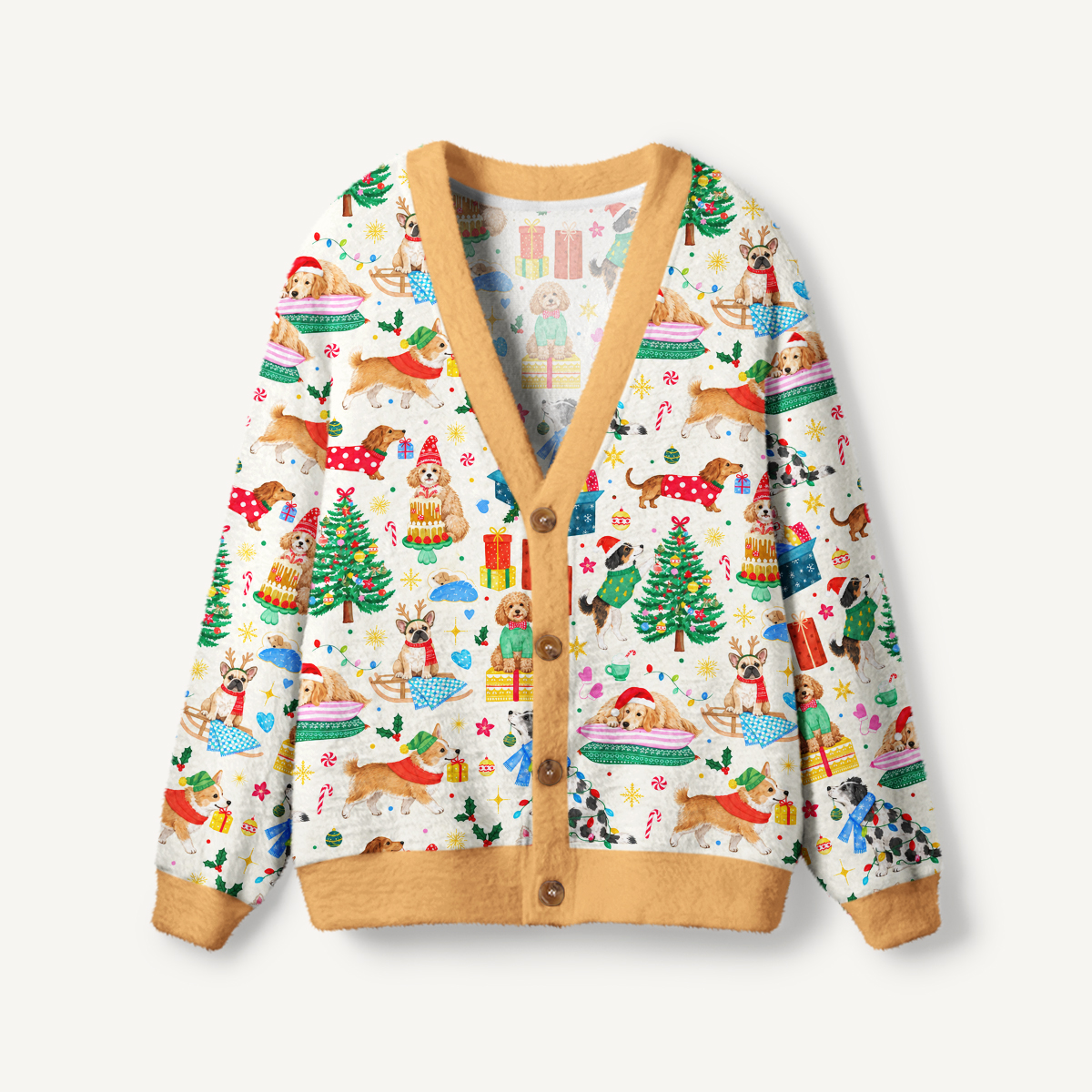 Christmas Dogs & Gifts Print Cardigan Sweaters