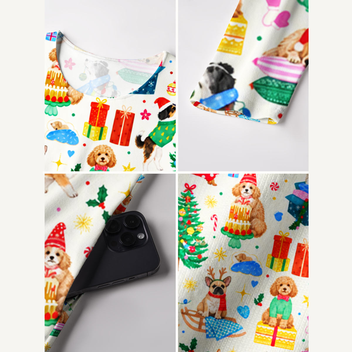 Christmas Dogs & Gifts Print Soft-Touch Stretch Knit Long Sleeve Maxi Dress with Pockets