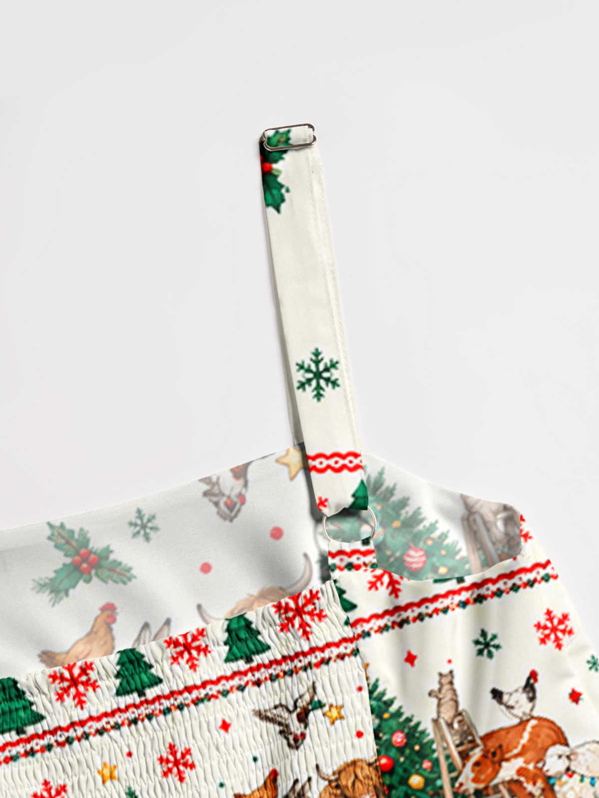 Christmas Farm Animals Print Wide Straps Maxi Dress With Pockets