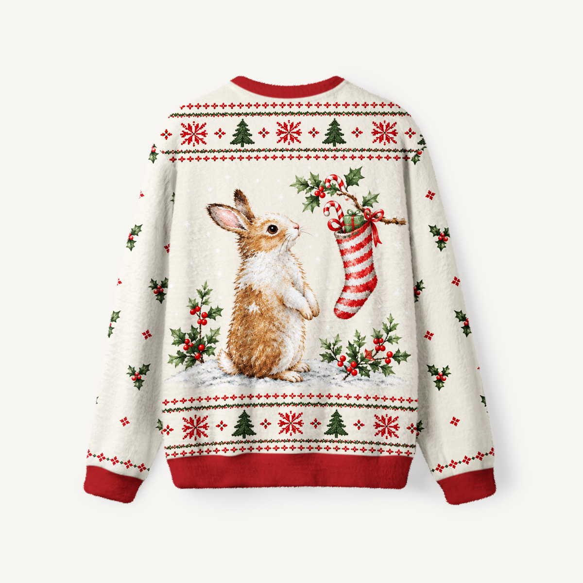 Cozy Christmas Bunny Fuzzy Crewneck Sweater