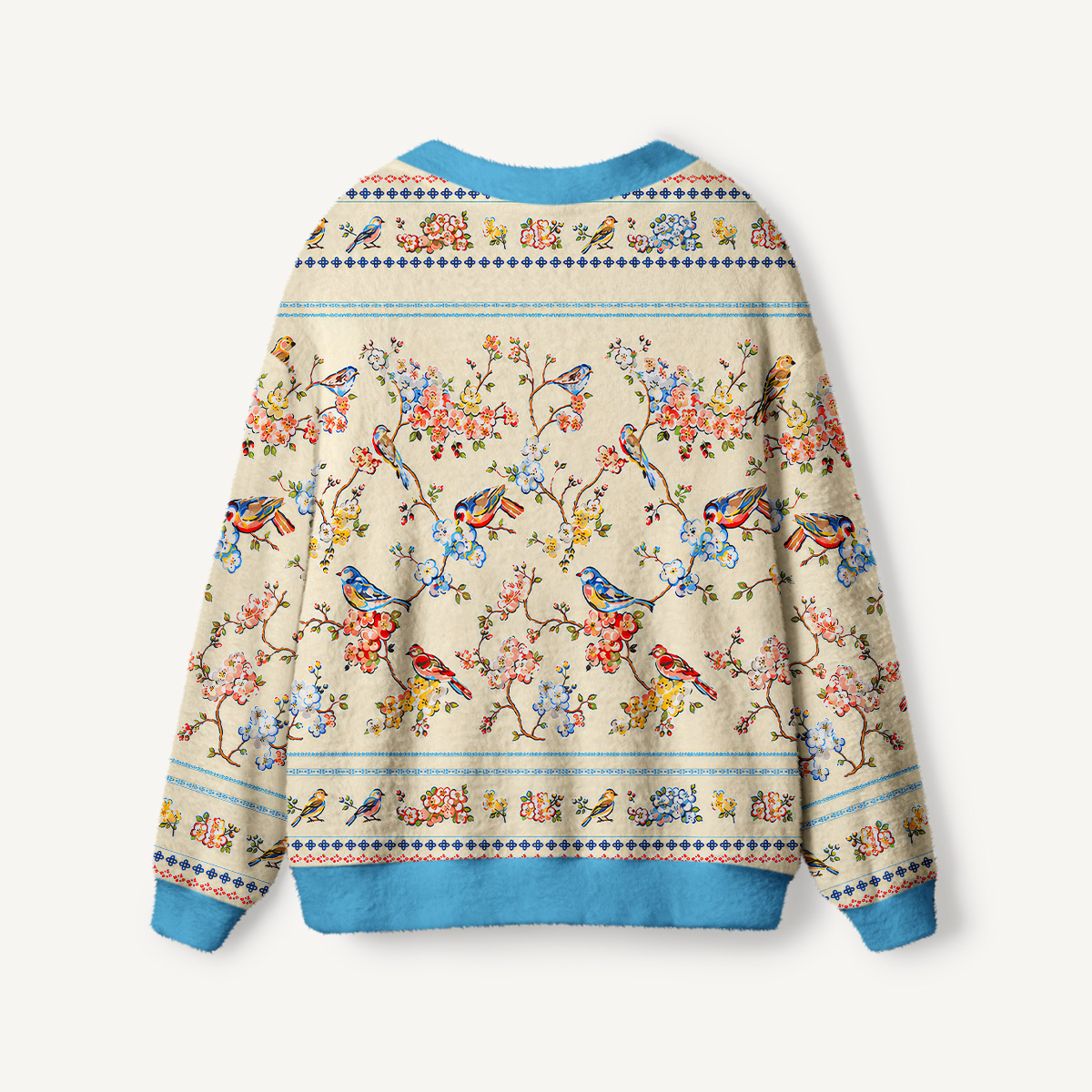 Vintage Floral Songbirds Print Ugly Cardigan Sweaters