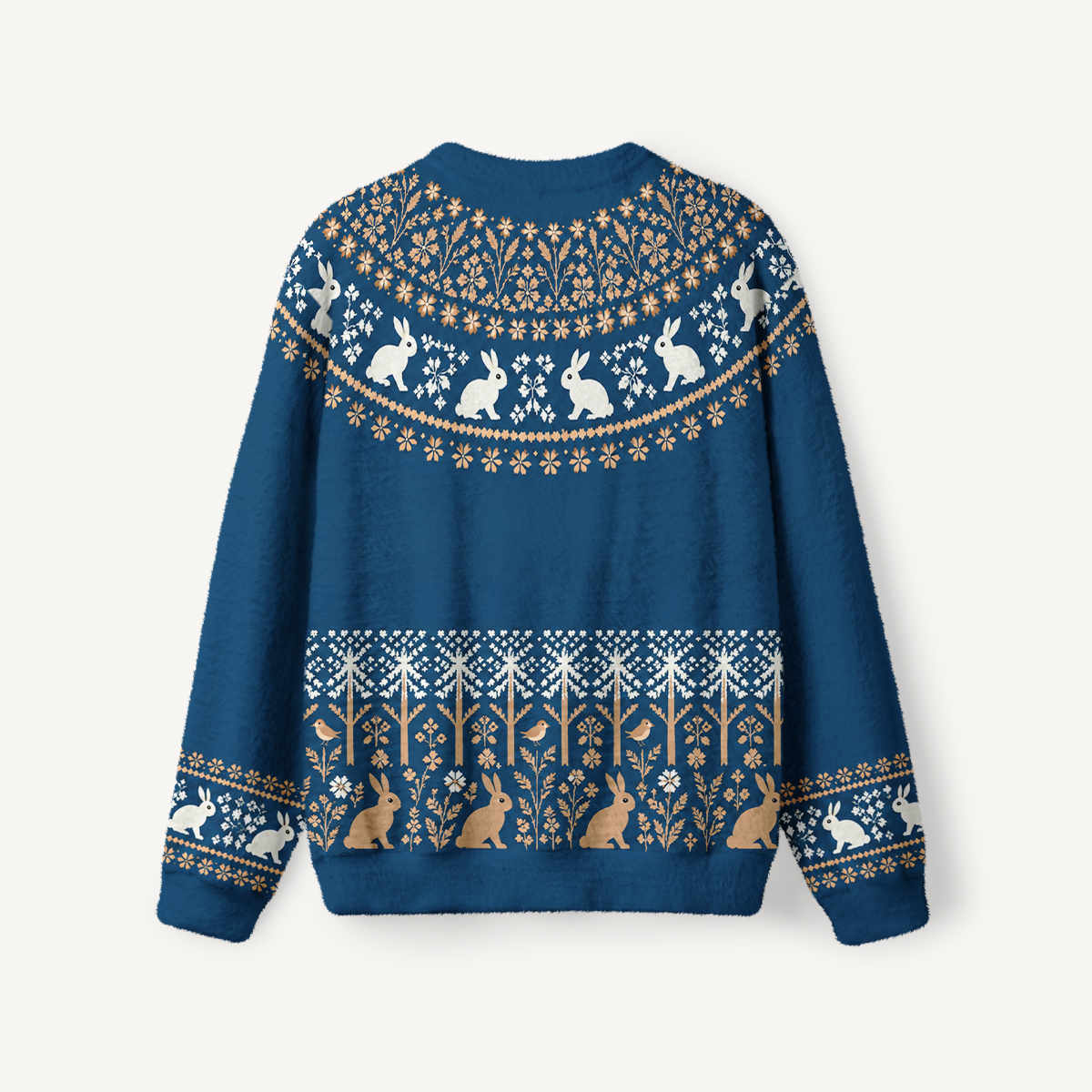 Moonlit Rabbit Woodland Fuzzy Crewneck Sweater
