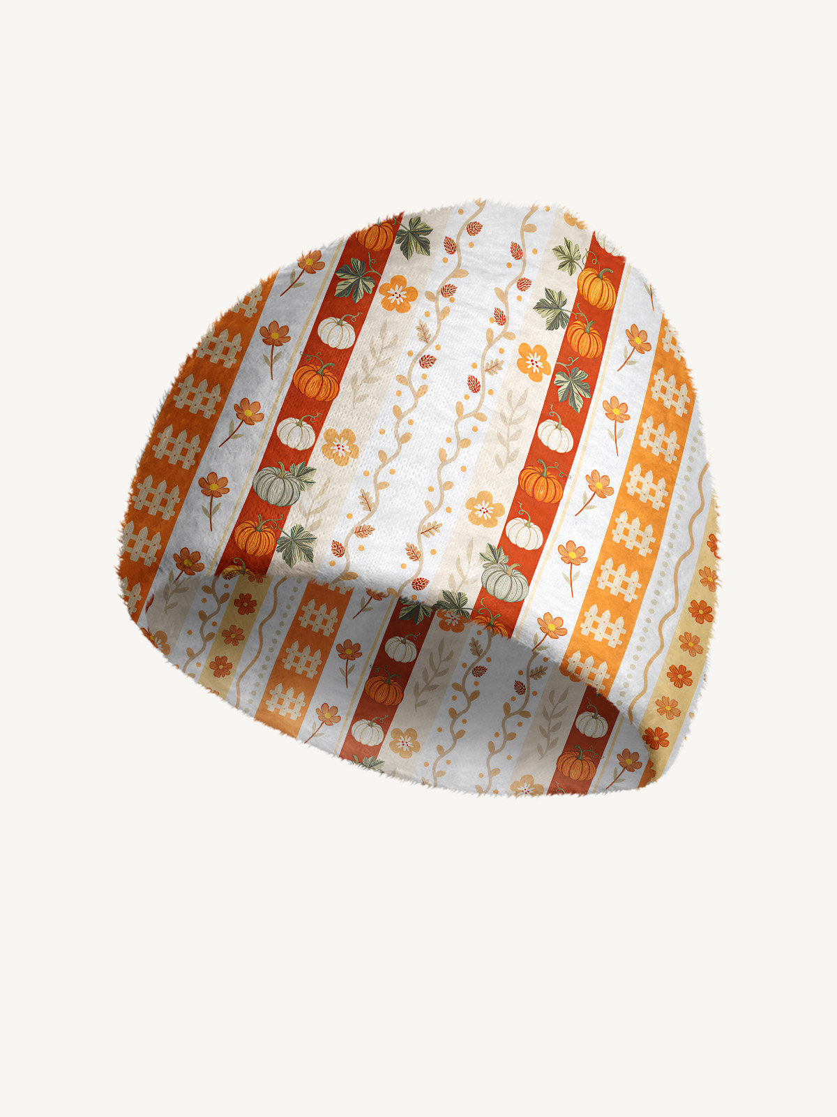 Autumn Pumpkin Patch Stripe Cozy Fuzzy Beanie
