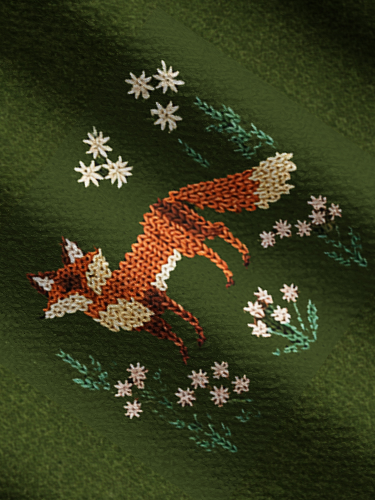 Whimsical Woodland Fox & Strawberry Print Fine‑Knit Cardigan