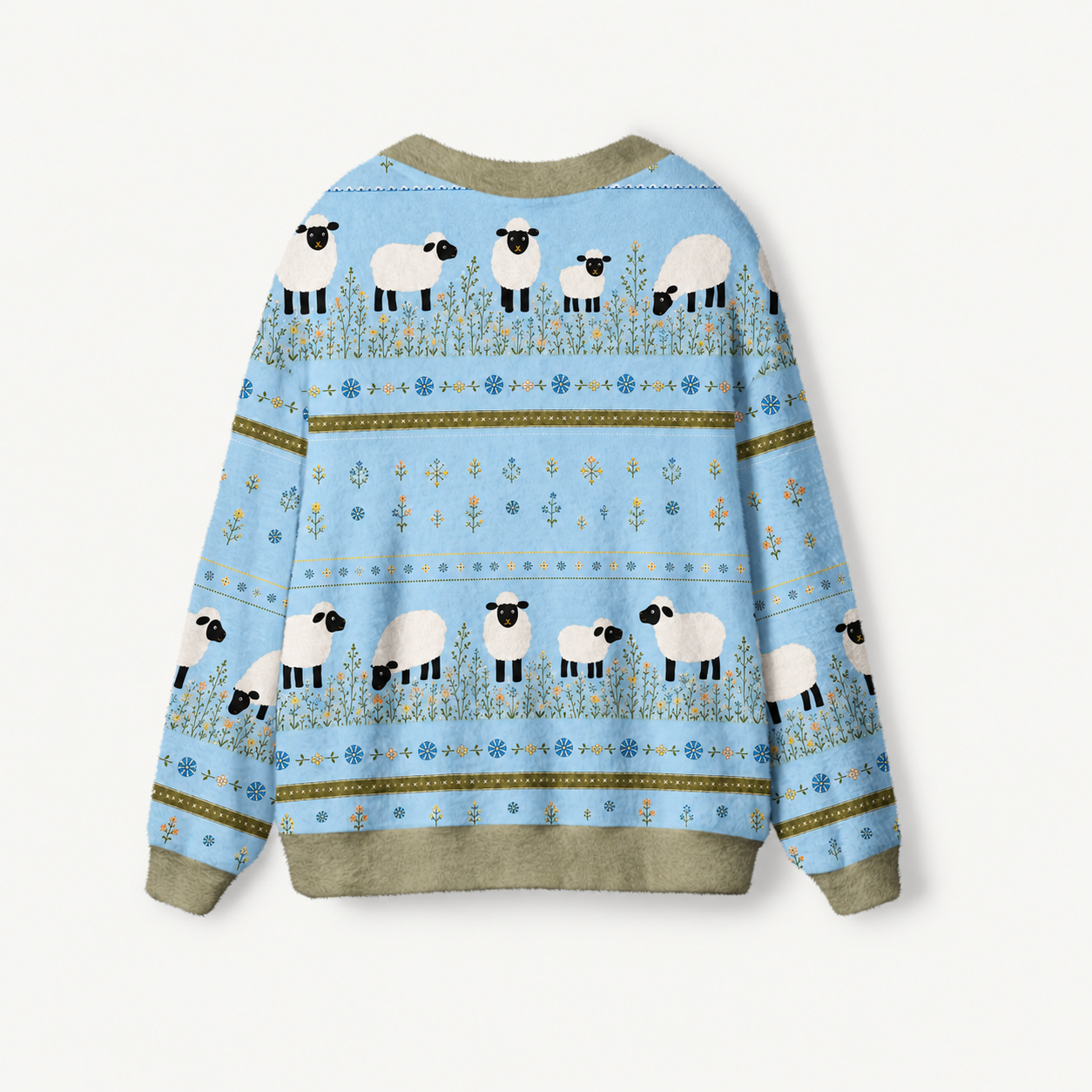 Blue Meadow Sheep Print Halloween Ugly Cardigan Sweaters