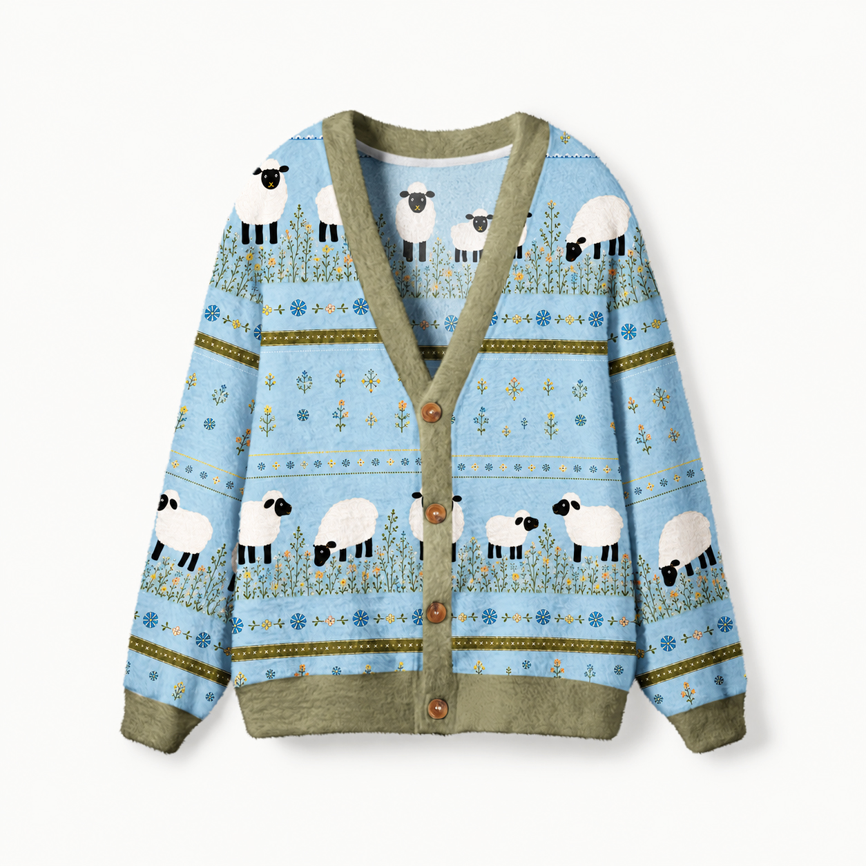 Blue Meadow Sheep Print Halloween Ugly Cardigan Sweaters