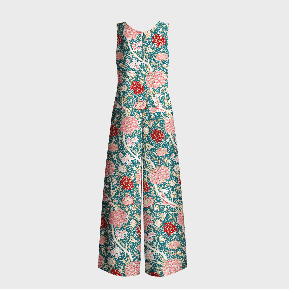 Vintage Peony Lotus Floral Print Boho Jumpsuit with Pockets for Women