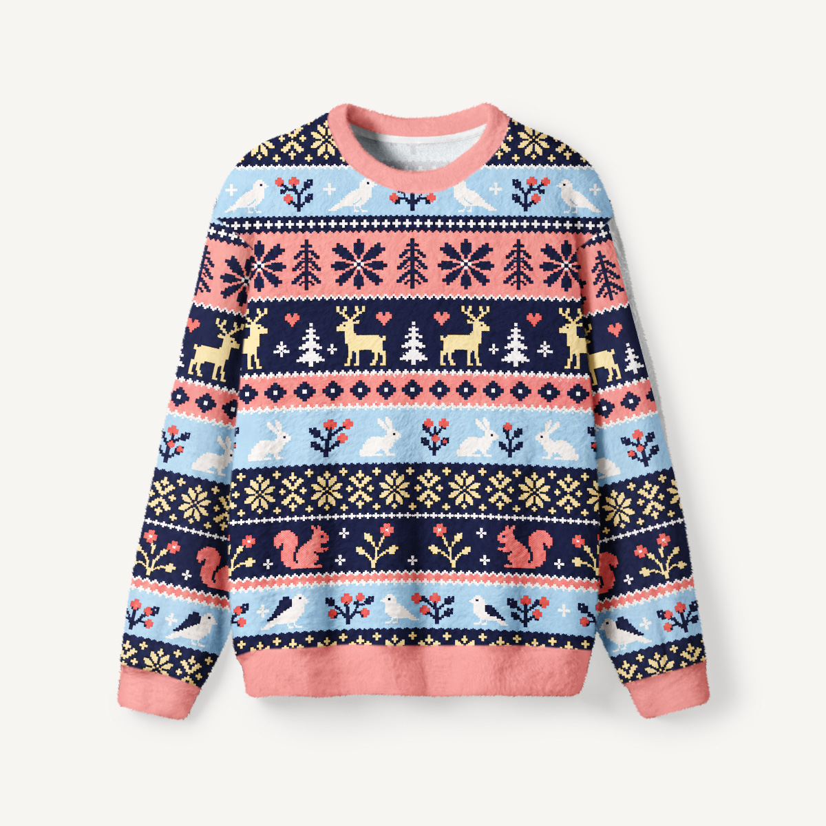 Festive Woodland Deer Fuzzy Crewneck Sweater