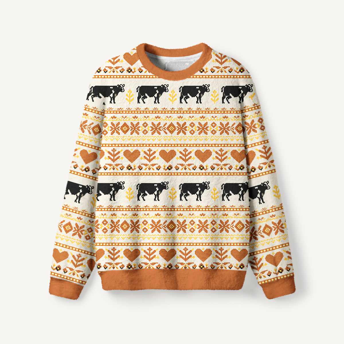 Rustic Highland Cow Fuzzy Crewneck Sweater