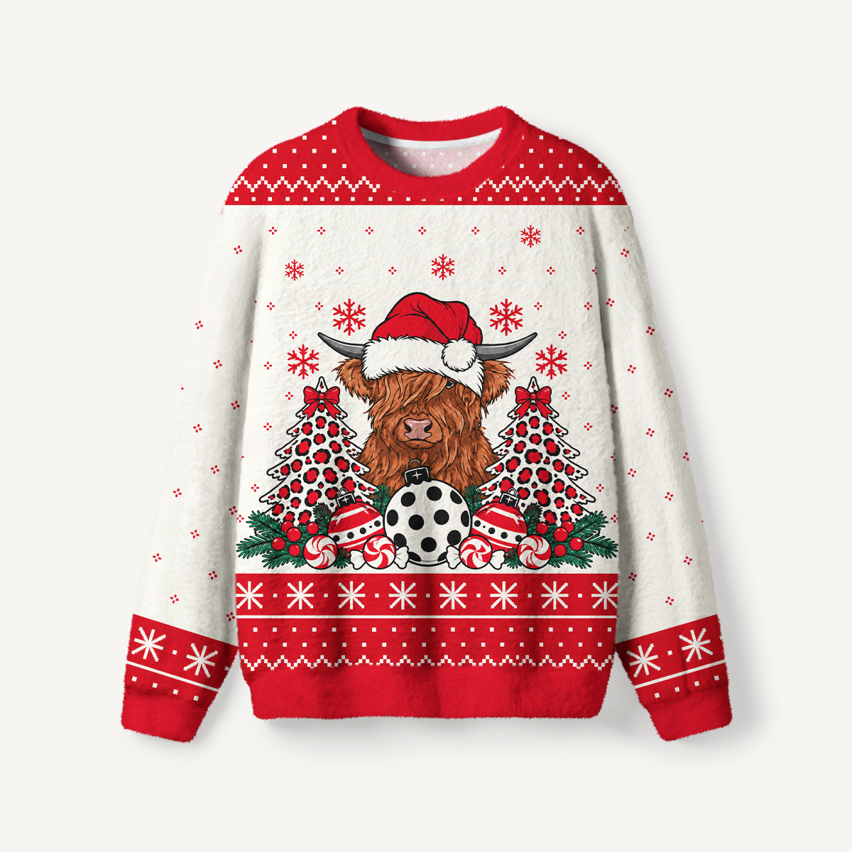 Christmas Highland Cow Fuzzy Crewneck Sweater