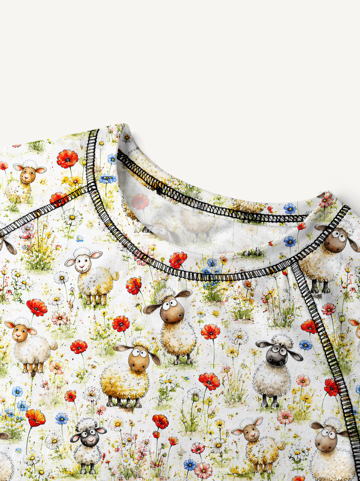Whimsical Sheep Clipart All-Over Print Cotton Raglan Long Sleeve Top