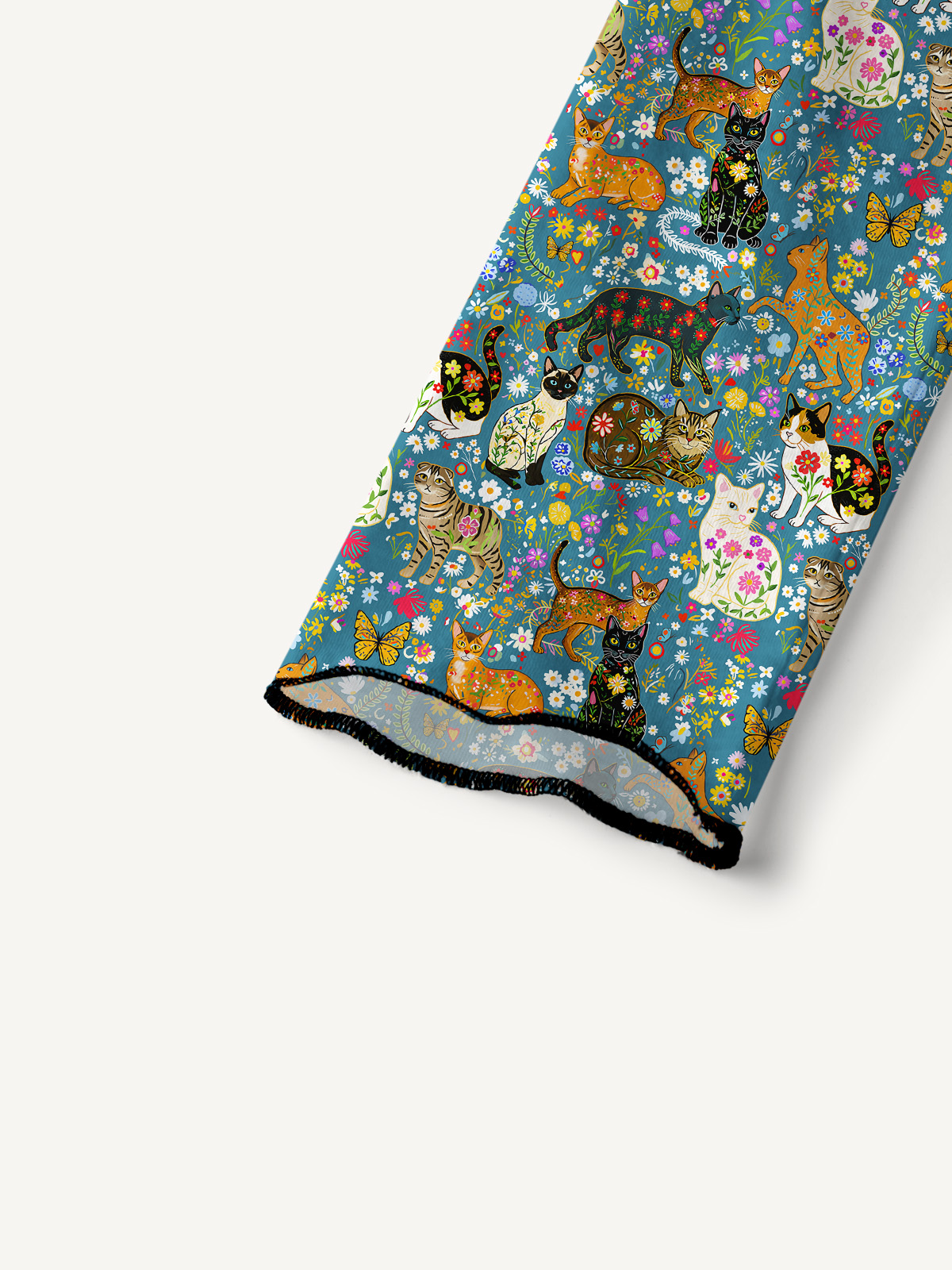 Colorful Garden Cat All-Over Print Cotton Raglan Long Sleeve Top