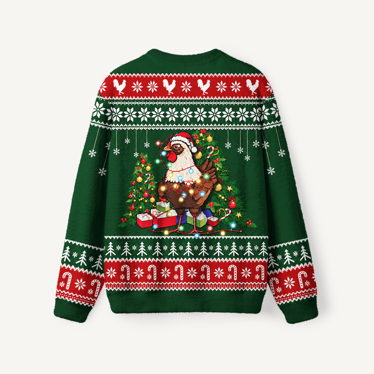 Christmas Chicken & Lights Fuzzy Crewneck Sweater