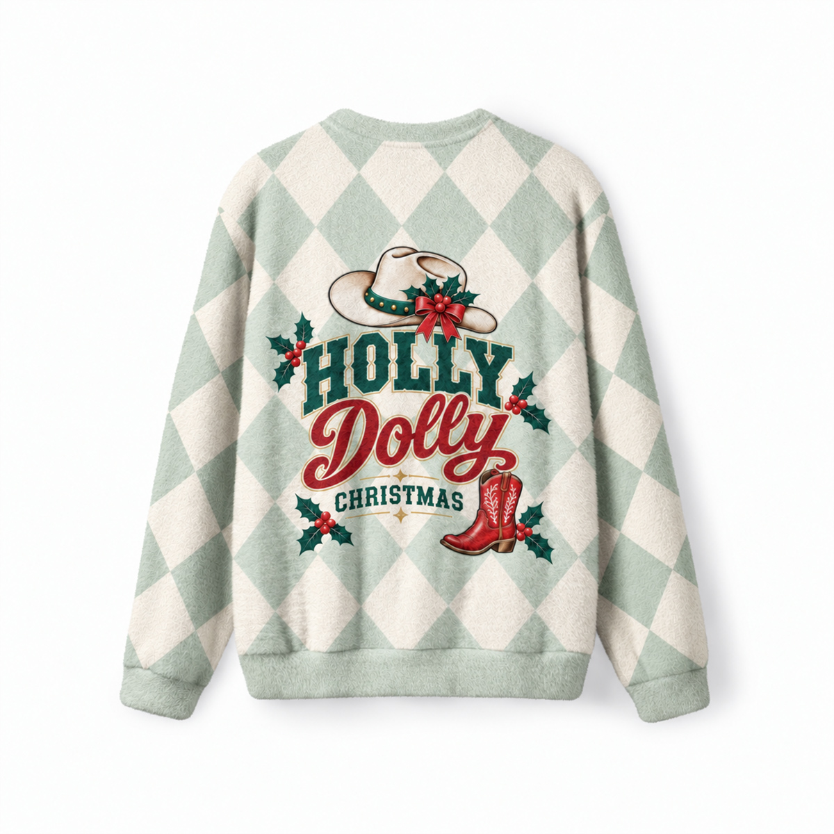 Holly Dolly Christmas Fuzzy Crewneck Sweater