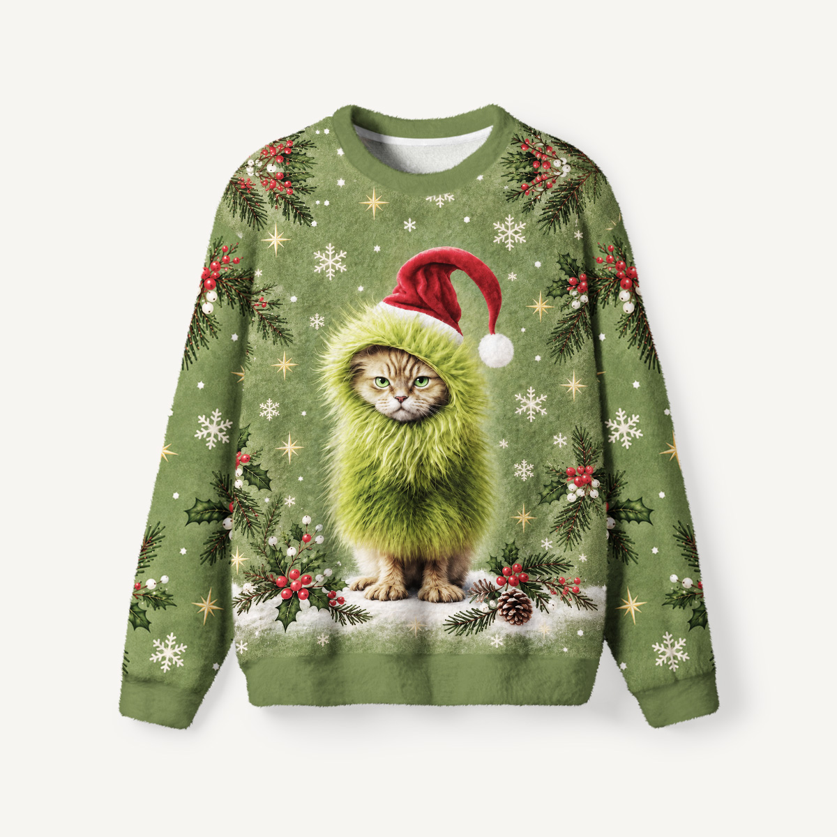 Mischievous Christmas Cat Fuzzy Crewneck Sweater