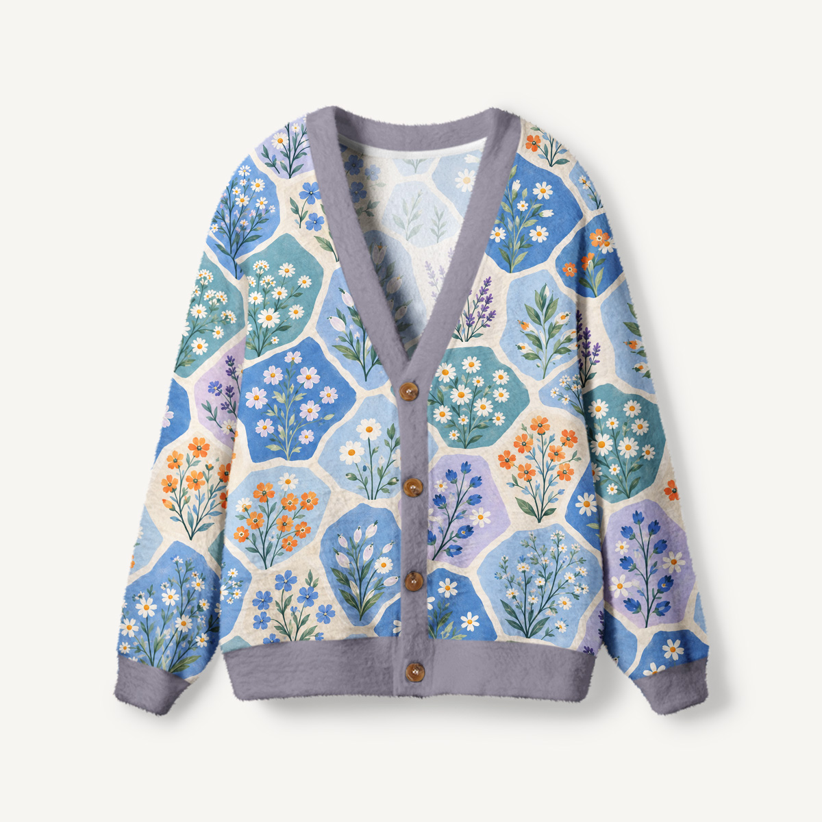Blue Meadow Wildflower Print Cardigan Sweaters