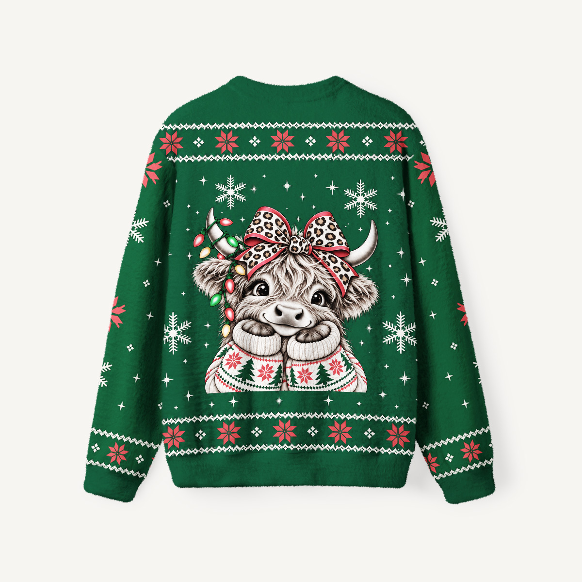 Jolly Christmas Cow Fuzzy Crewneck Sweater