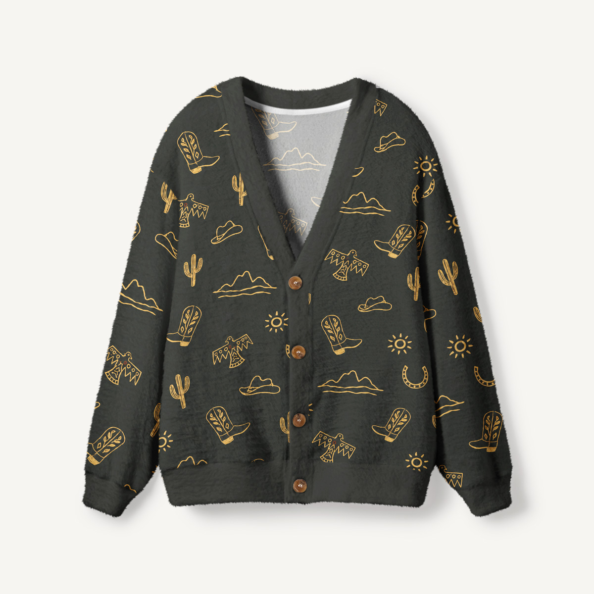 Desert Western Cowboy Print Cardigan Sweaters