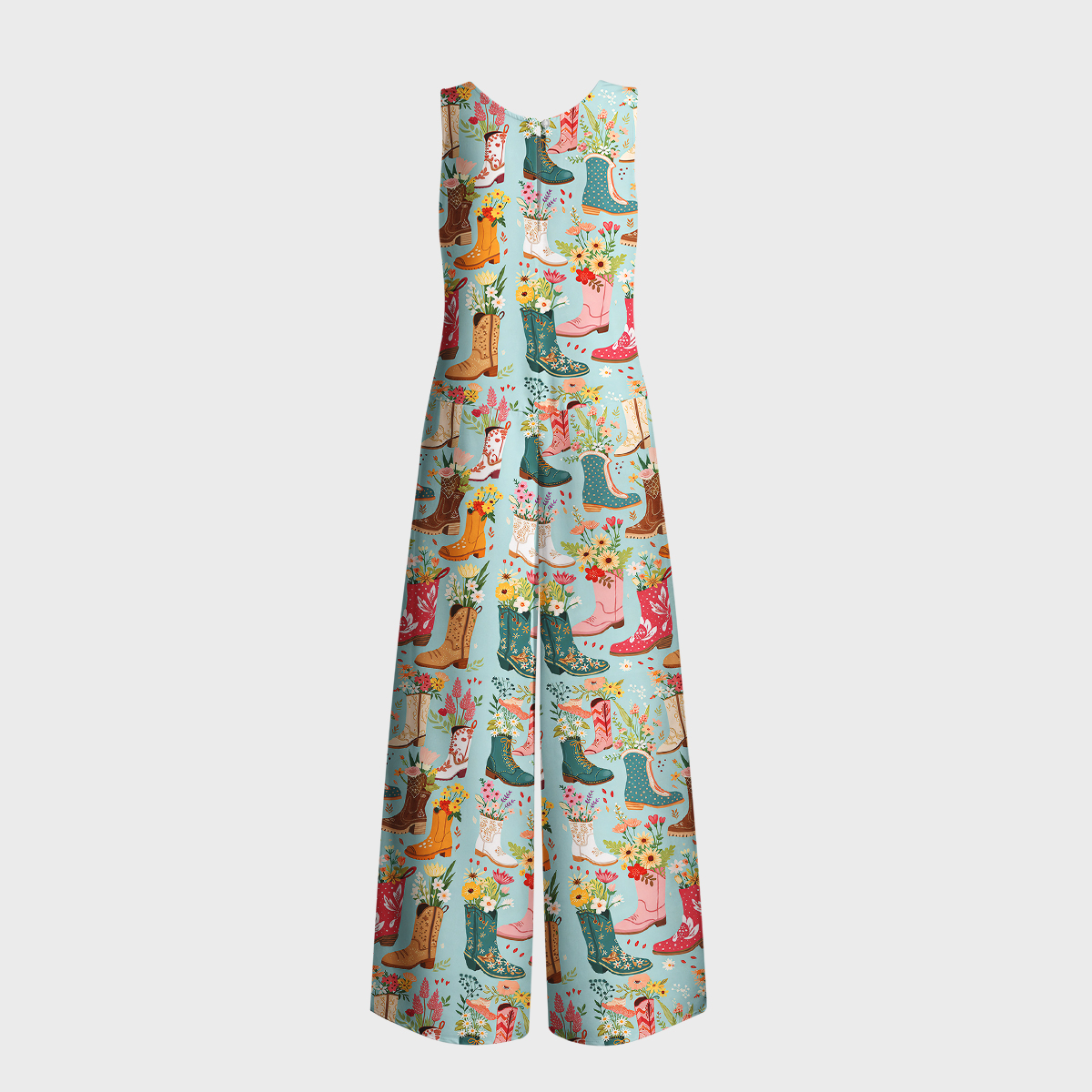Boots Flower Print Print Boho Jumpsuit with Pockets for Women
