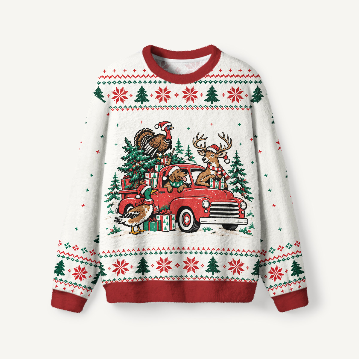 Country Christmas Farm Friends Fuzzy Crewneck Sweater