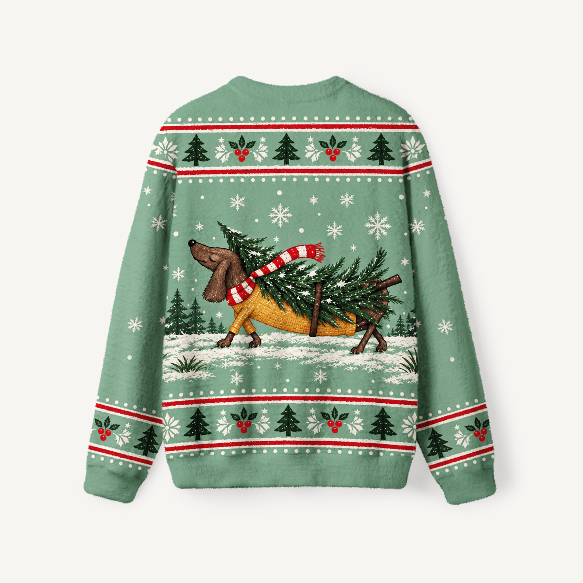 Christmas Tree Trail Dog Fuzzy Crewneck Sweater