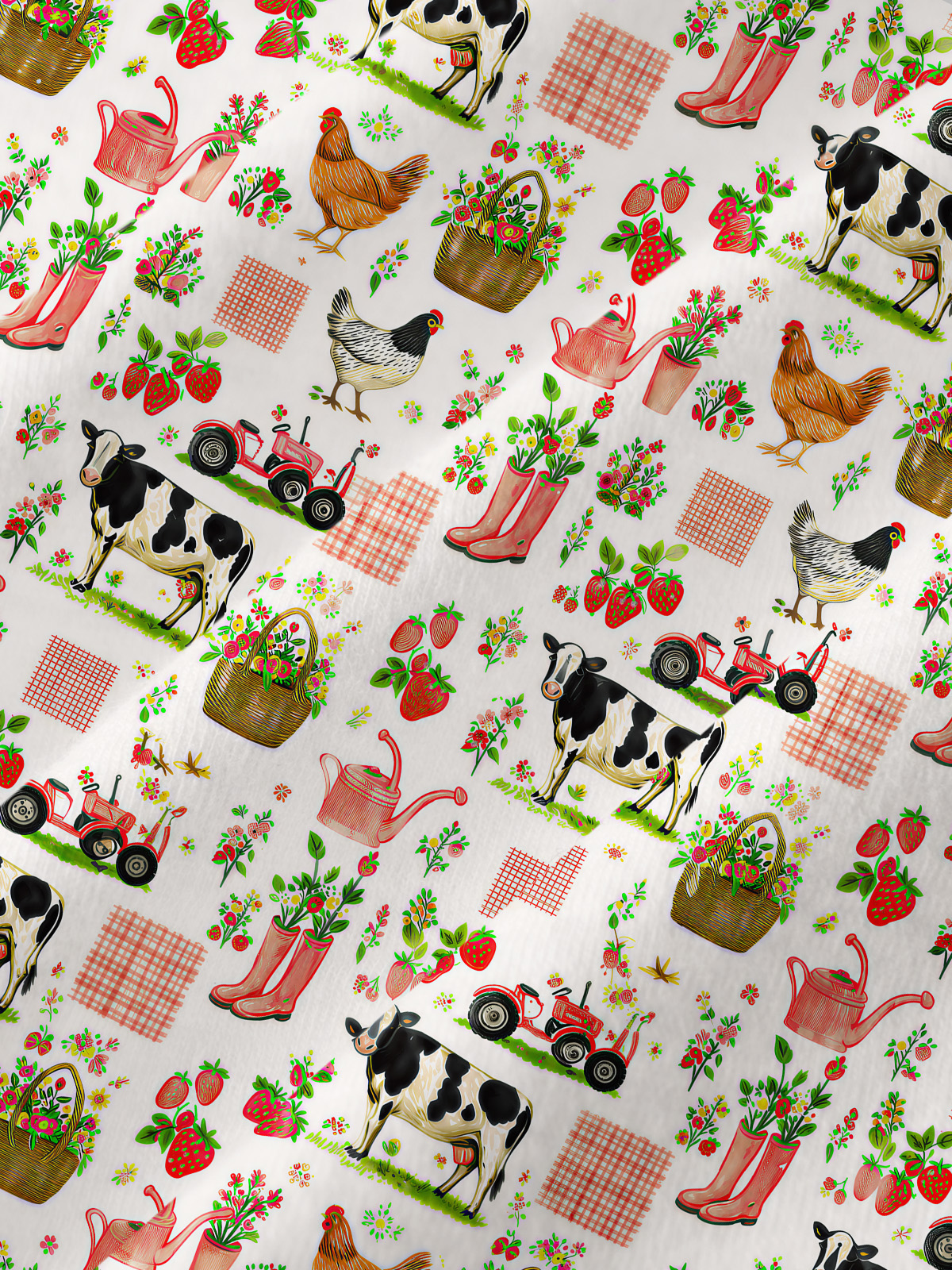 Watercolor Pink Farm Chicken All-Over Print Cotton Raglan Long Sleeve Top