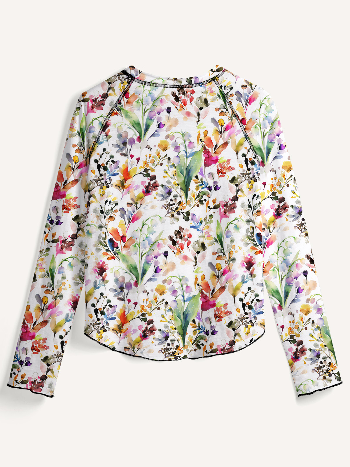 Watercolor Wildflower Garden All-Over Print Cotton Raglan Long Sleeve Top