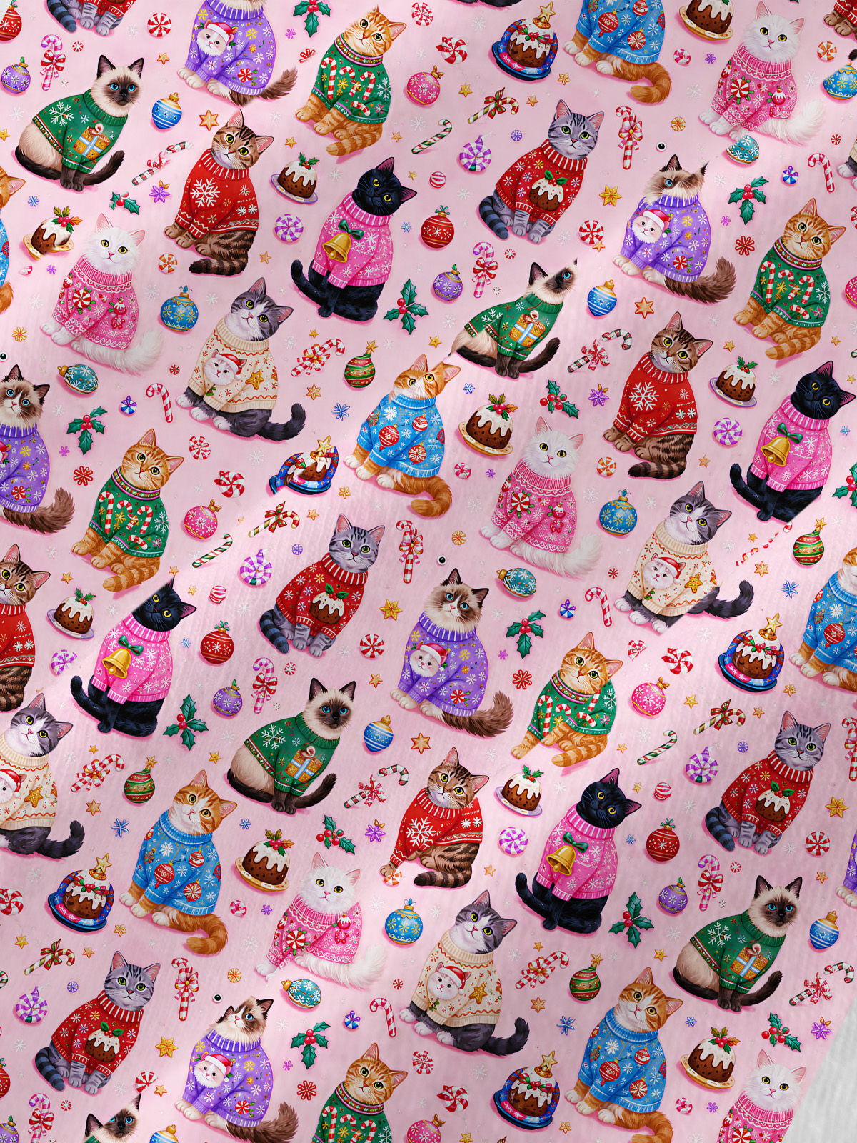 Christmas Sweater Cats Holiday All-Over Print Cotton Raglan Long Sleeve Top