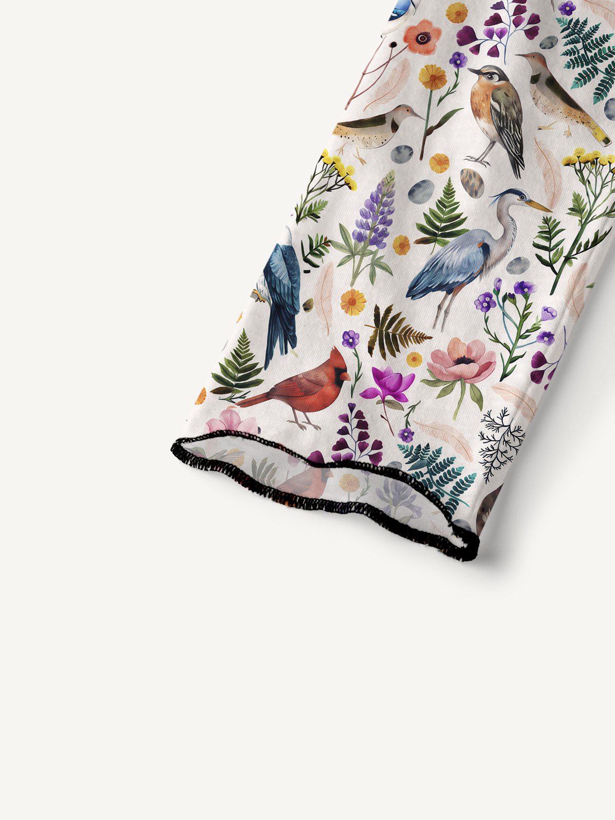 Whimsical Woodland Birds Wildflowers All-Over Print Cotton Raglan Long Sleeve Top