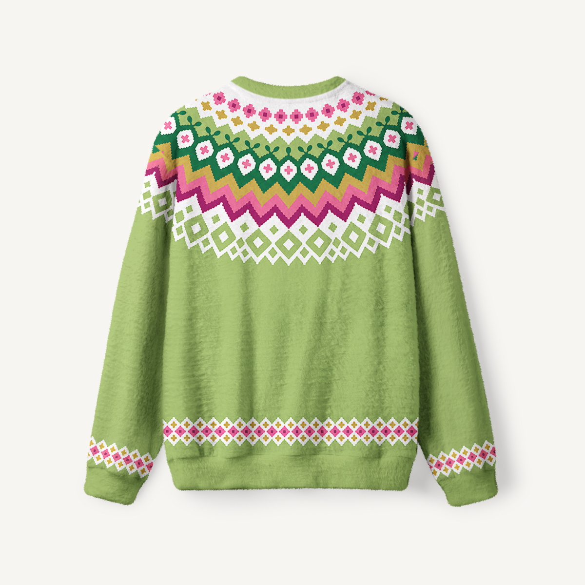 Spring Meadow Floral Geometric Fuzzy Crewneck Sweater