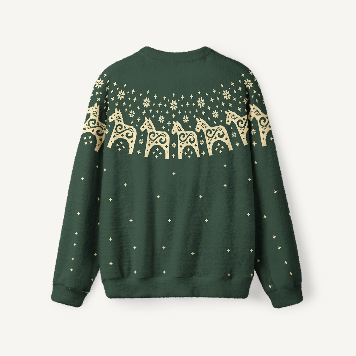Nordic Folk Horse & Snowflake Fuzzy Crewneck Sweater