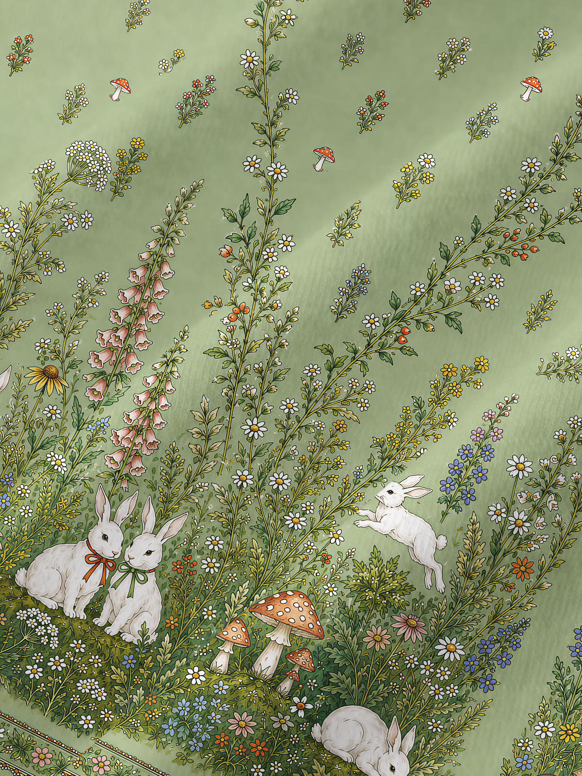 Bunny Meadow Garden All-Over Print Cotton Raglan Long Sleeve Top