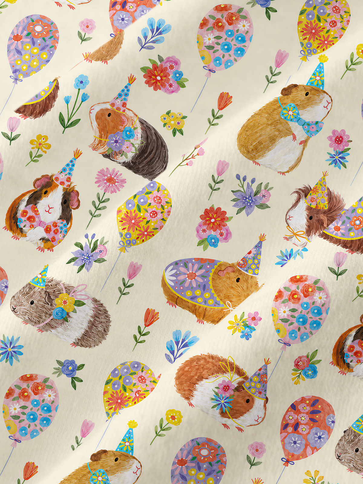 Guinea Pig Garden Party All-Over Print Cotton Raglan Long Sleeve Top