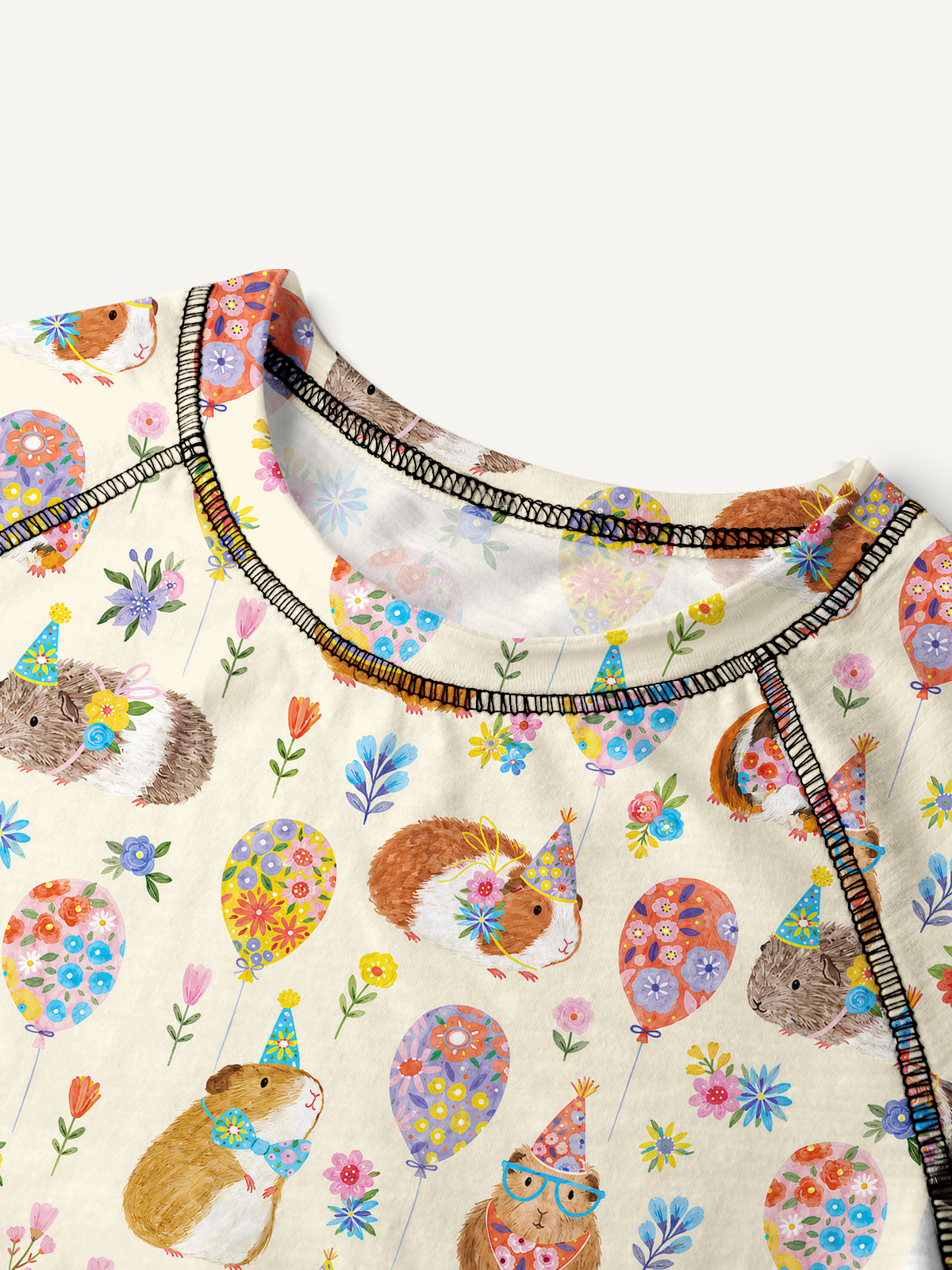 Guinea Pig Garden Party All-Over Print Cotton Raglan Long Sleeve Top