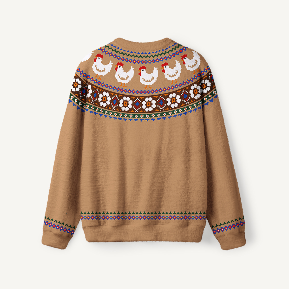 Country Hen Folk Yoke Fuzzy Crewneck Sweater