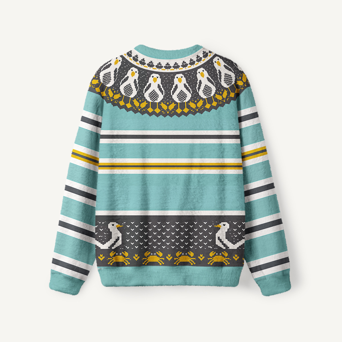 Coastal Seagull & Crab Fuzzy Crewneck Sweater