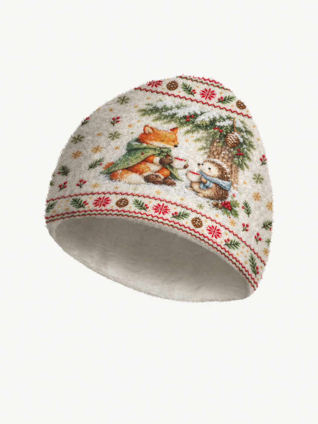 Cozy Winter Fox & Hedgehog Fuzzy Beanie