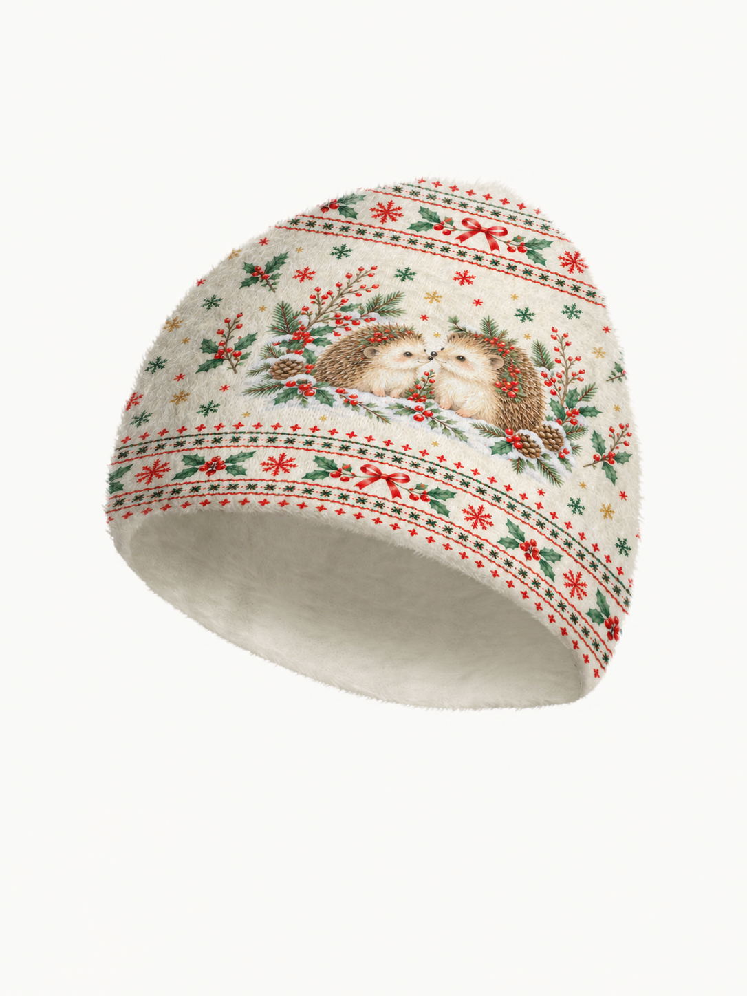 Cozy Christmas Hedgehogs Fuzzy Beanie