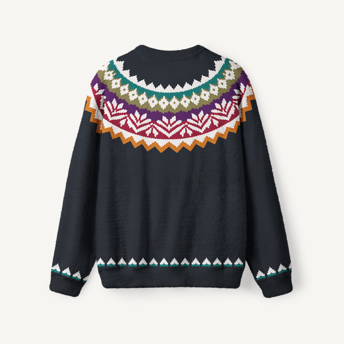 Colorful Nordic-Inspired Yoke Cozy Fuzzy Crewneck Sweater