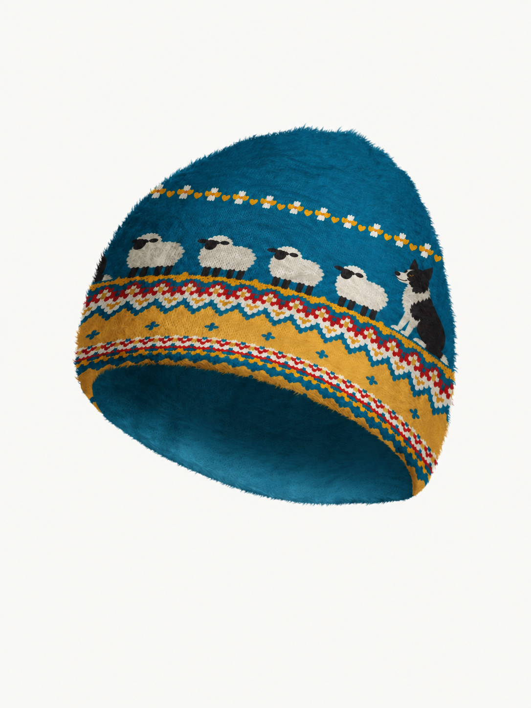 Pastoral Sheep & Sheepdog Cozy Fuzzy Beanie