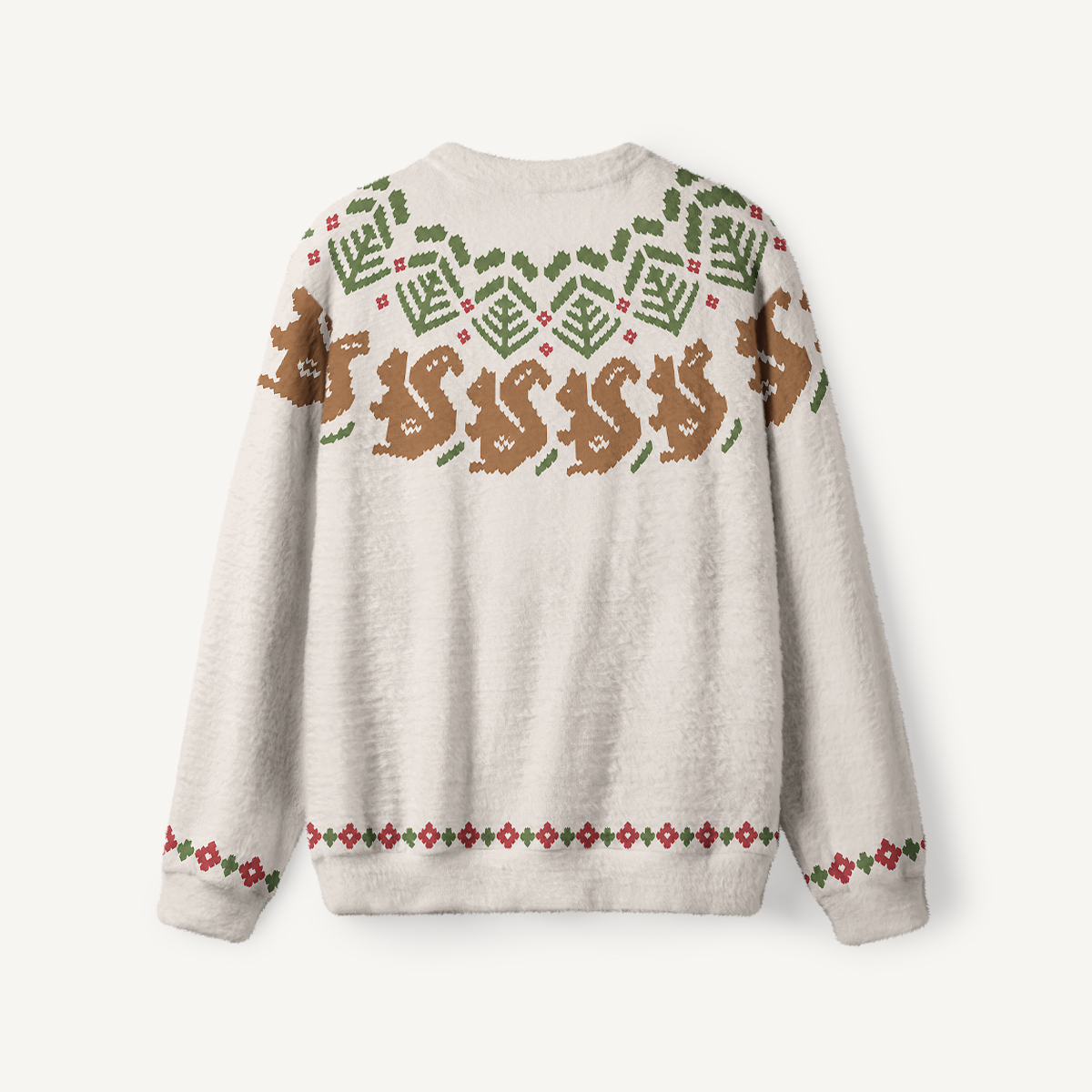 Rustic Squirrel & Forest Fuzzy Crewneck Sweater