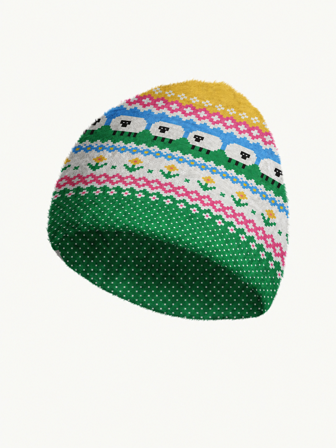 Meadow Sheep Fair Isle Cozy Fuzzy Beanie