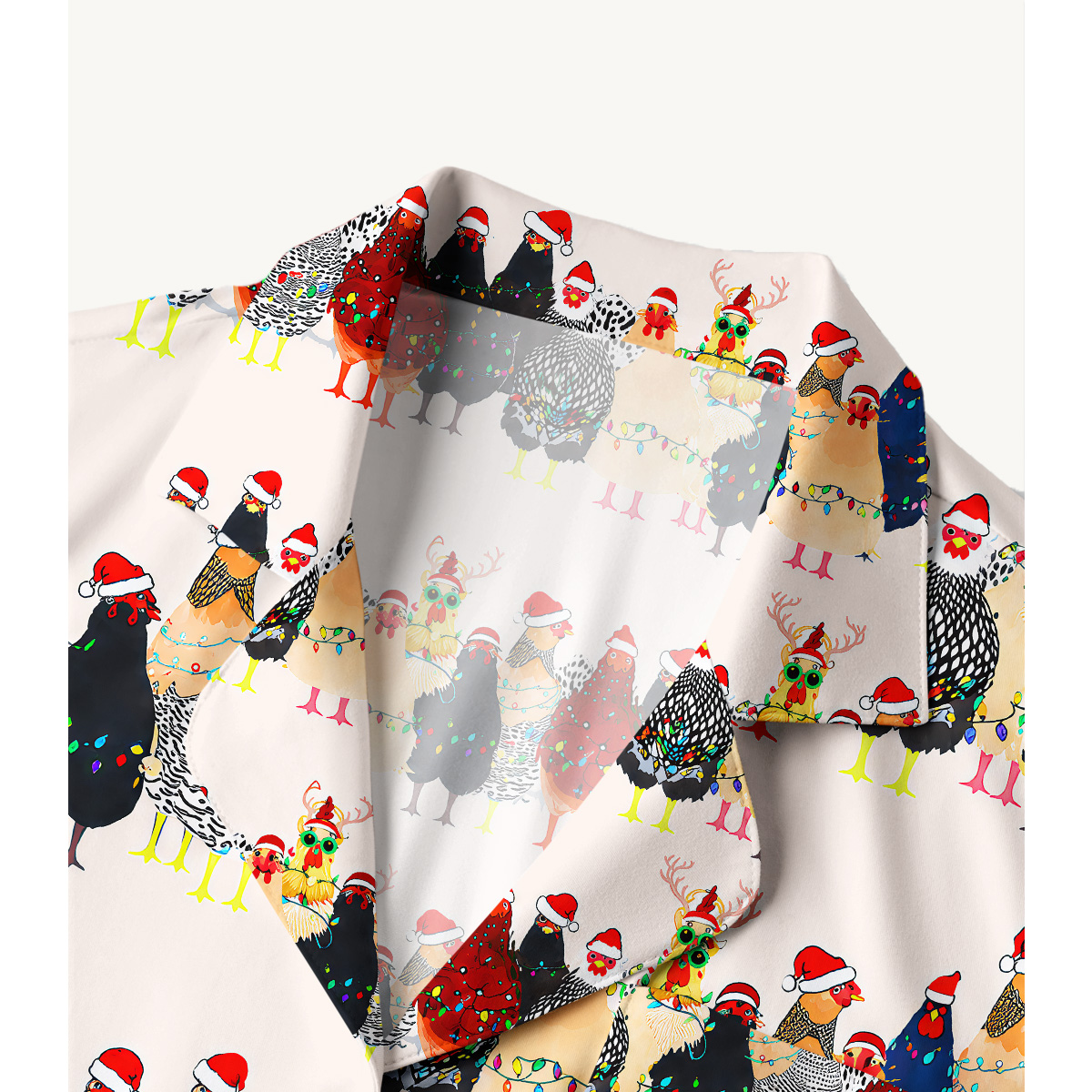 Festive Christmas Chicken Print Long Pajama Set 