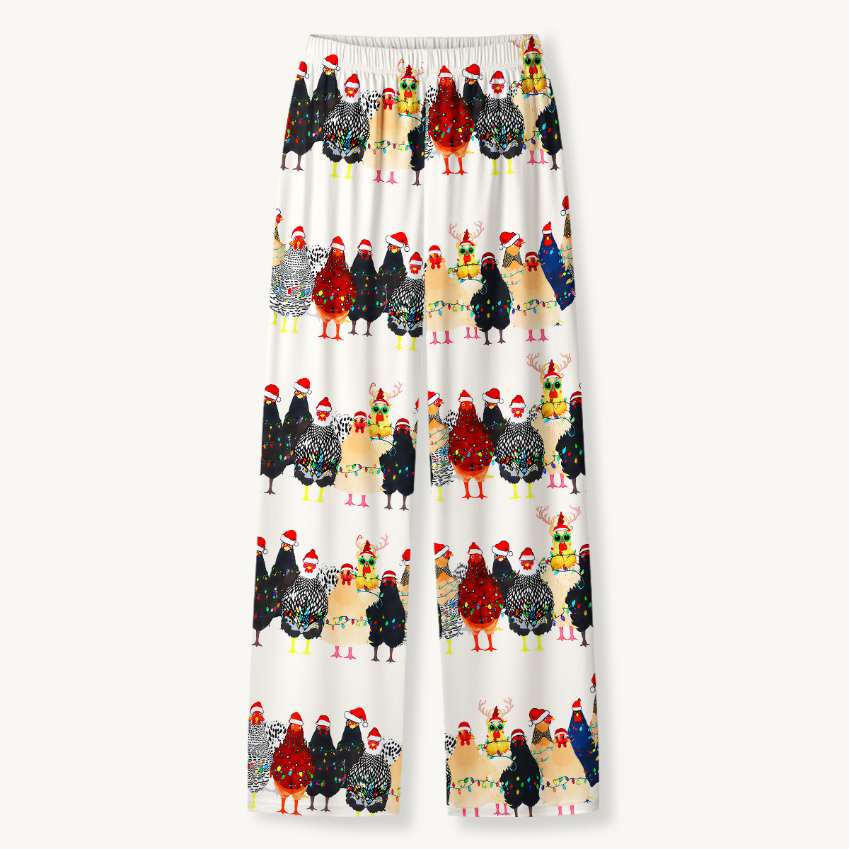 Festive Christmas Chicken Print Long Pajama Set 